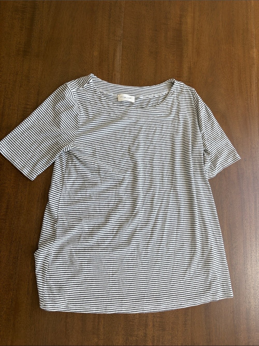 orange creek Black and White Striped Short Sleeve Tee